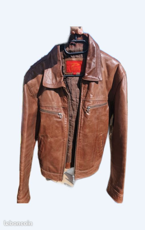 Blouson cuir véritable beige taille L bon etat (image 1)