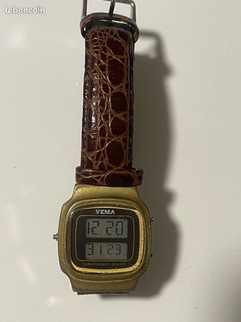 Montre Bracelet Vintage YEMA J7 FN 31 - Chronographe à Quartz, Cadran Noir - Années 90