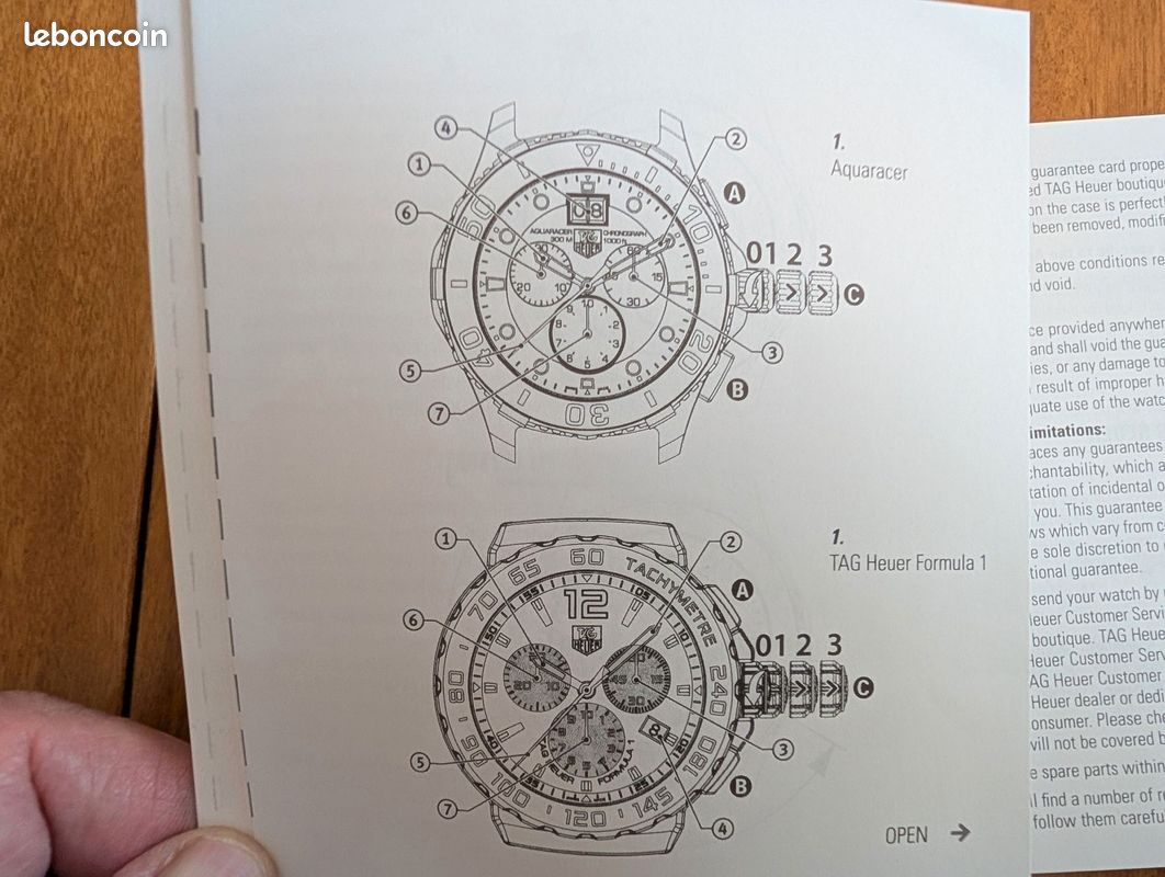 Livret INSTRUCTIONS TAG Heuer Quartz Chronograph Formula 1 & Aquaracer. E12314-5 (image 4)