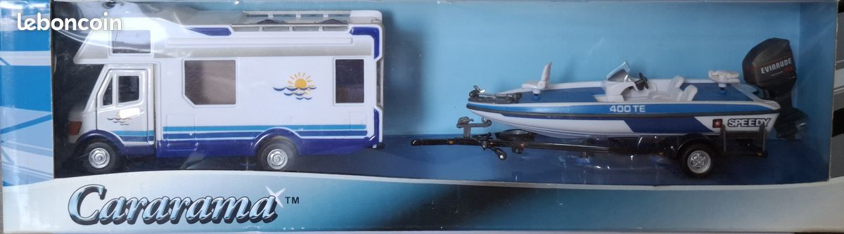 PLAYJOCS GT-6250 Camping Car Avec Bateau En Remorque 35cm - Voiture Miniature Métallique Échelle 1/48