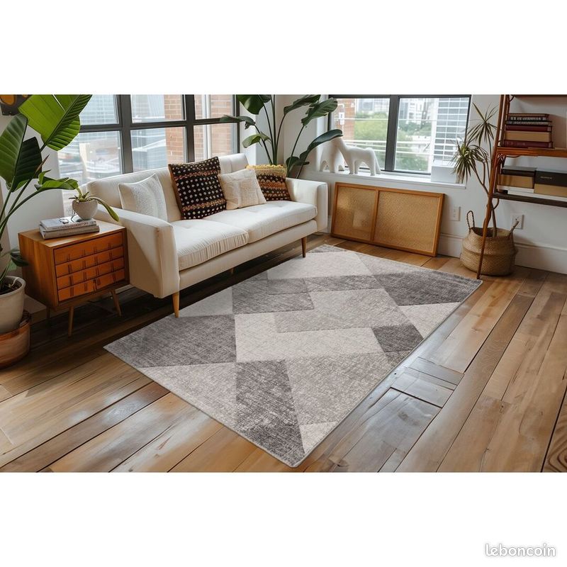 Tapis moderne géométrique effet 3D Diano Argenté 120x170 (image 2)