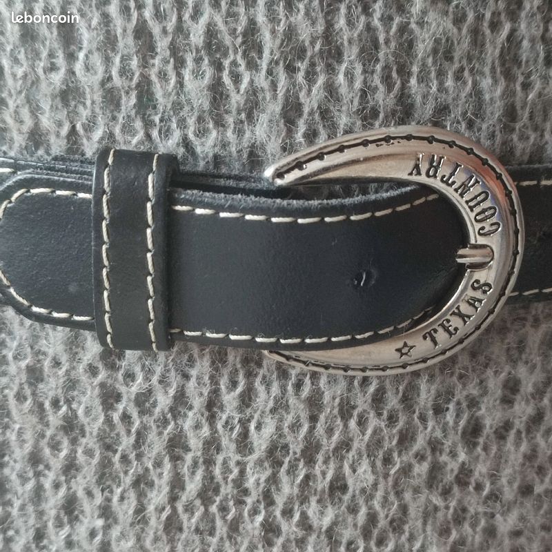 Ceinturon cuir noir T 80 Texas Country ceinture homme femme (image 2)