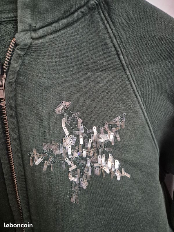 Pull à Capuche Fille Zara – Vert Coton – Motif Géométrique – Taille 11-12 Ans
