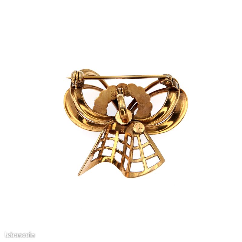 Broche Vintage Noeud Années 50 Plaqué Or Augis Paris - Poinçonnée, 45x45mm