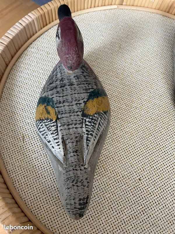 Leurre de canard sculpté vintage – bois peint à la