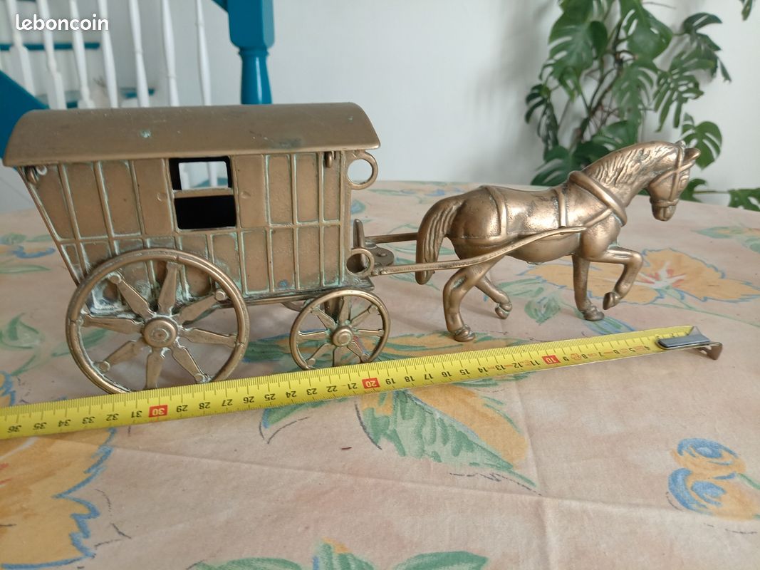 Calèche Miniature Laiton Massif - Attelage Chevaux - Victorien 1900-1940 UK