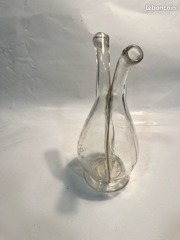 Ancien serviteur huile vinaigre flacon duo verre soufflé bistrot (image 2)