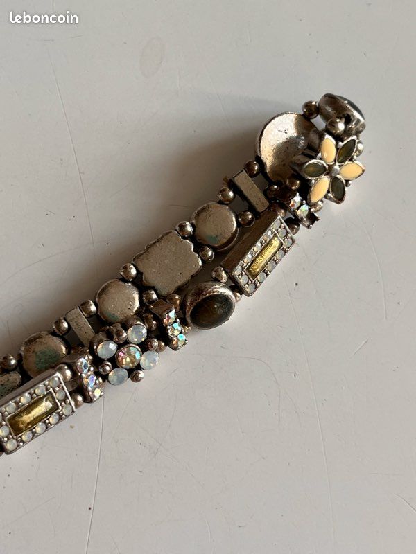 Petit bracelet métal argenté émail et strass (image 12)