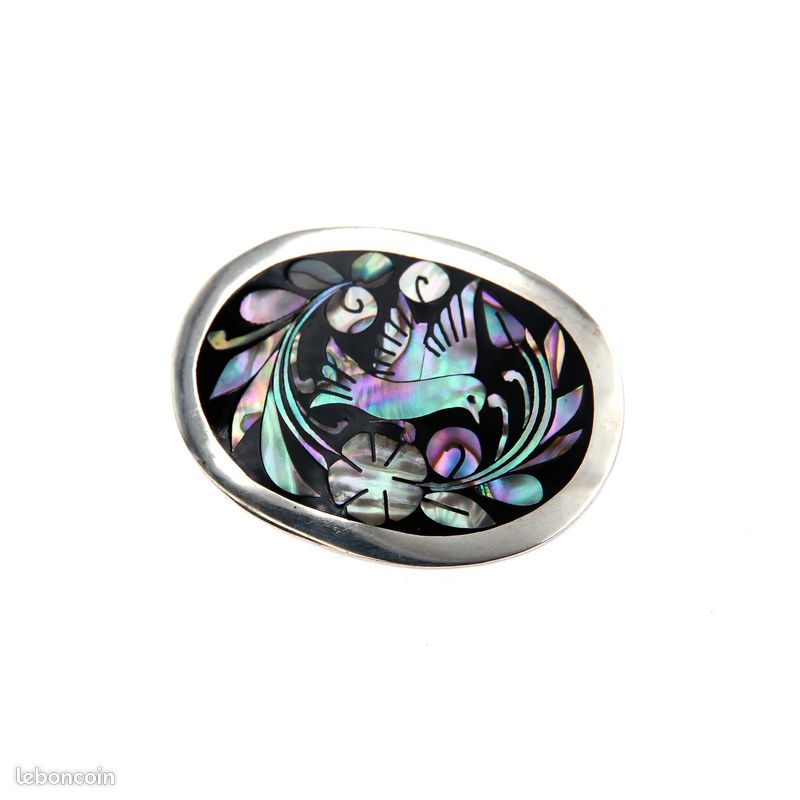 Broche/pendentif Vintage Mexique Années 1930 - Tête D'indien, Argent Et Bakélite Noire