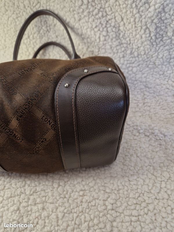 Sac Longchamp type bowling en tissu marron et cuir Accessoires