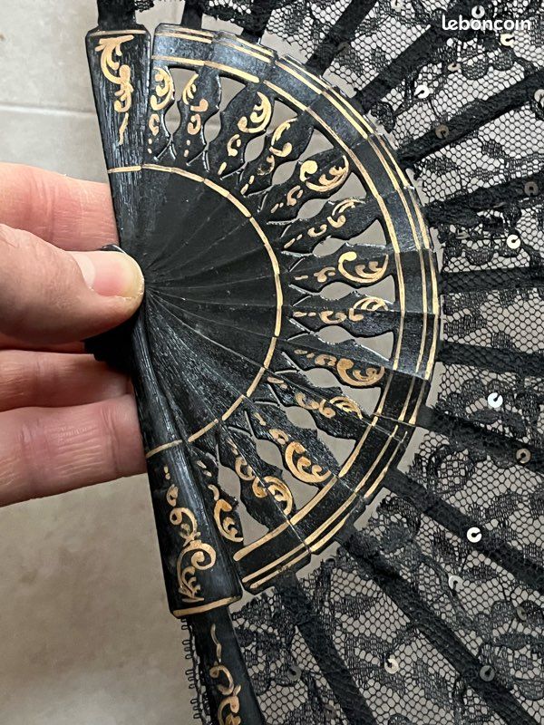 Éventail Pliant à La Main Eambou En Dentelle Noire,éventail Dentelle Noire,éventail Pliant