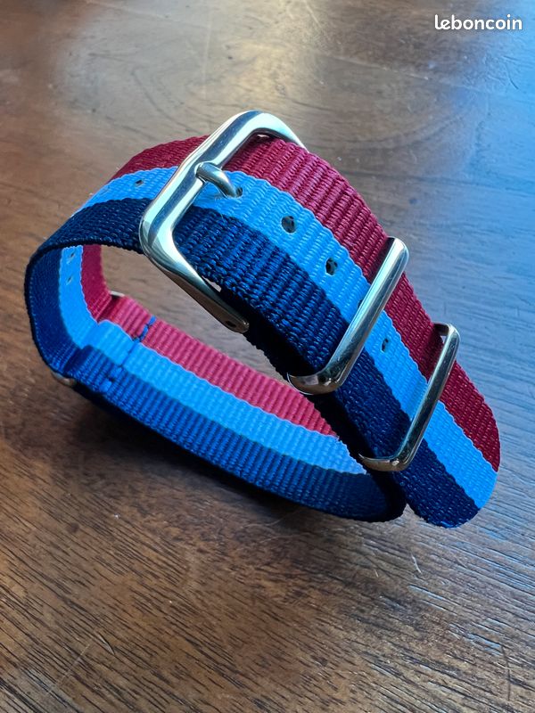 Bracelet Nylon 20 Mm Rouge Et Bleu Pour Montre - Compatible Seiko, Citizen - Livraison Rapide