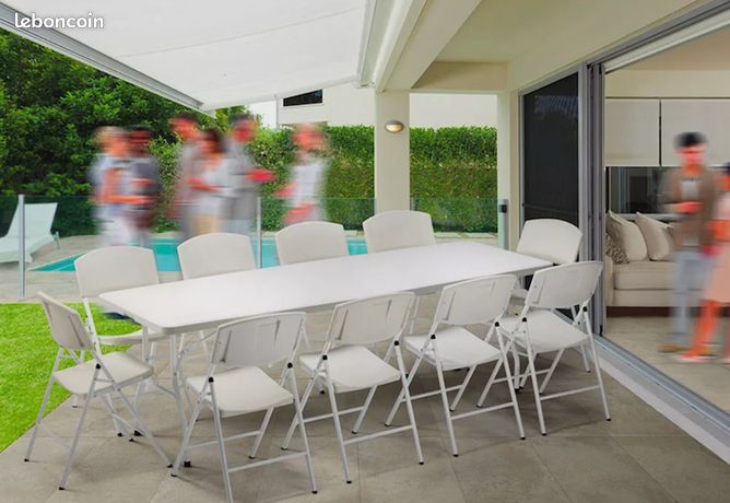 Table Pliante Tectake 140x70 Cm, Aluminium Gris, Occasion (retour Client)