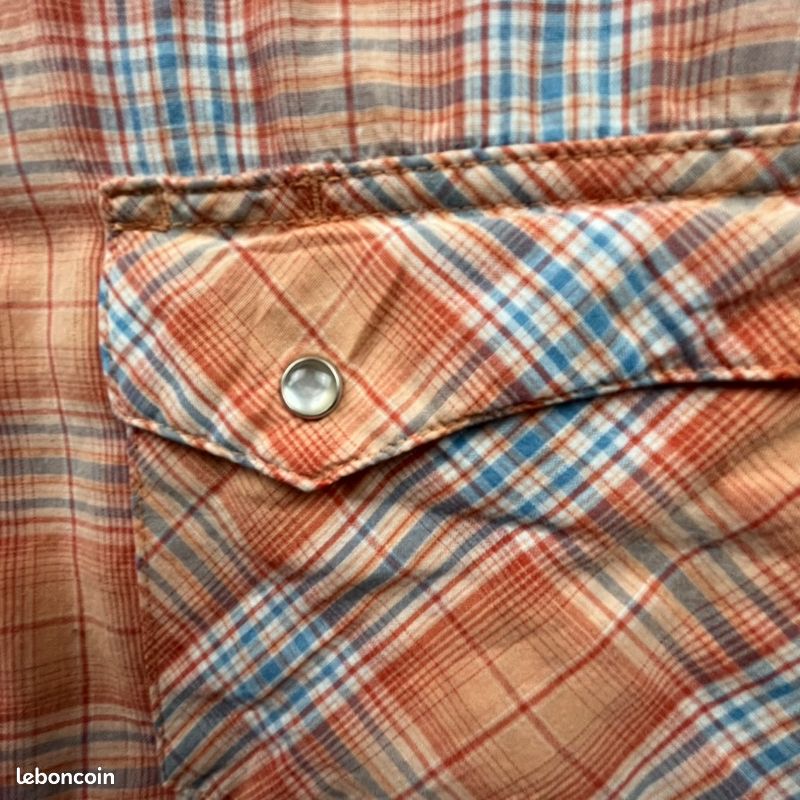 Chemise Western Wrangler Homme - Taille L - Manches Courtes - À Carreaux - Nacrée - Occasion Très Bon état