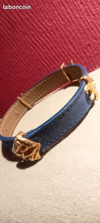 Bracelet Lancôme En Cuir Bleu – Longueur 21 Cm, Réglable, Doré, Thème Plage, Neuf Sans Emballage