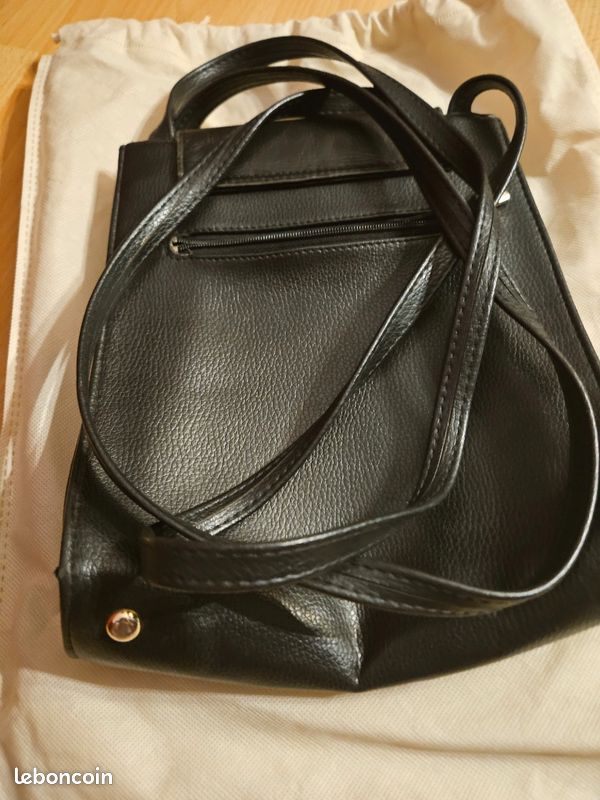 Sac bandoulière Texier en cuir grainé noir + Dustbag (image 2)