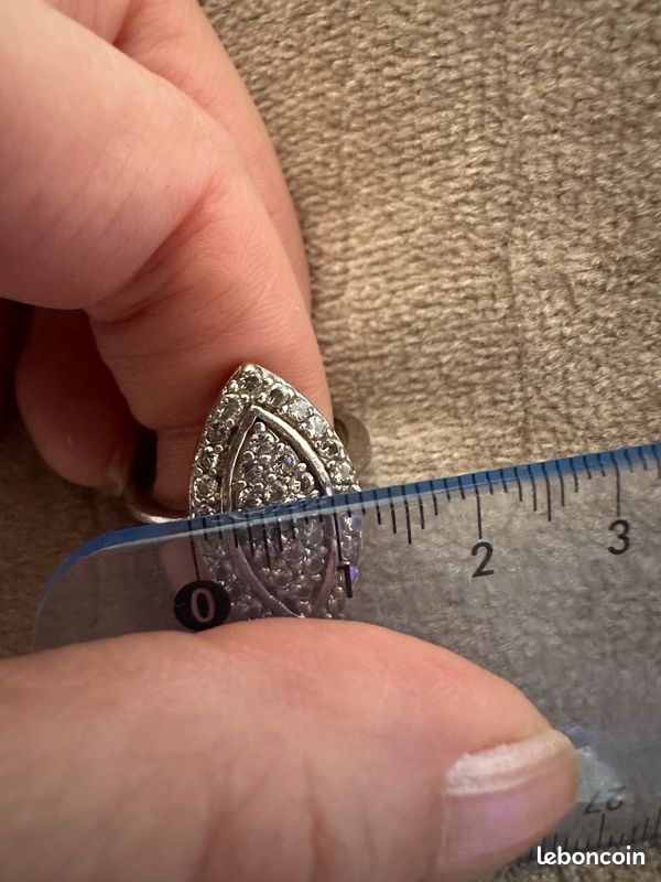 Bague Argent Sterling 925 - Lunette Ronde Et Marquise - Zircon & Résine - Fait Main