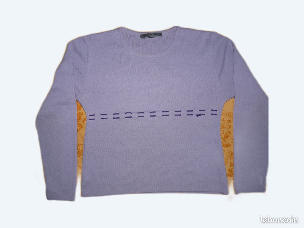 Pull à col rond couleur parme Caroll laine mélangée T42 BE petit prix em94 (image 1)