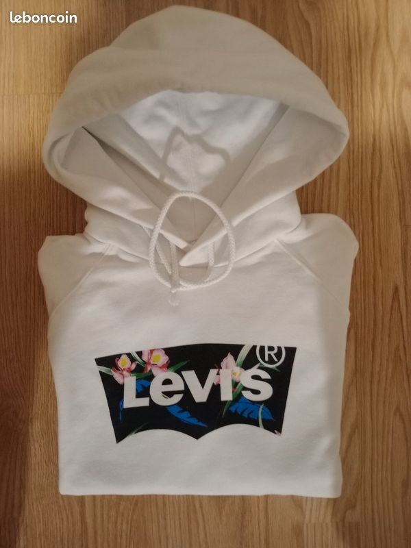 Sweat blanc à capuche 100% coton pour homme Levi's | Destock Jeans