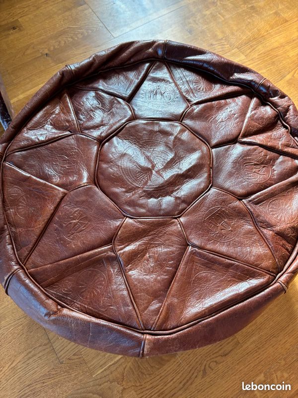 2 poufs marocains en cuir véritable vintage (image 7)