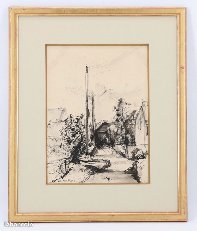 Magnifique « Ruelle » Dessin à l'encre de Chine Jean-Marc FRERE (école française du 20e siècle) signé en bas à gauche (image 2)