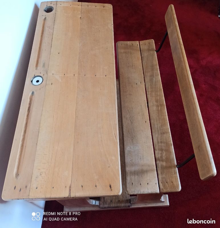 Bureau d'écolier en bois avec pupitre (image 3)