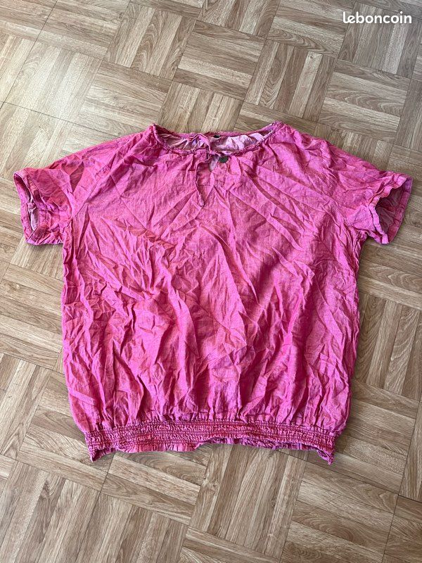 Blouse femme bohème 100 % coton rose vintage XL (image 1)