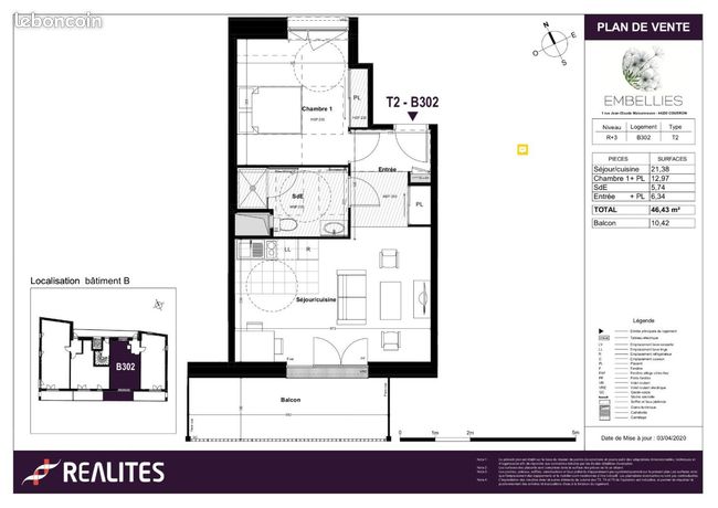 Appartement 2 pièces 46 m²