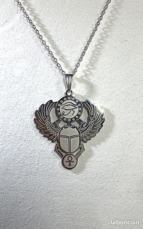 Pendentif Ancien Argent Massif - Croix Scarabée égyptien