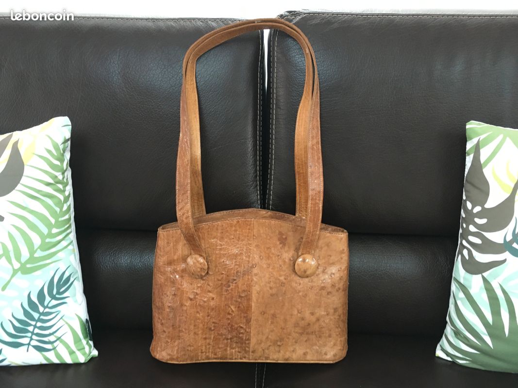 Sac à main peau d’autruche neuf/ beige - camel (image 1)