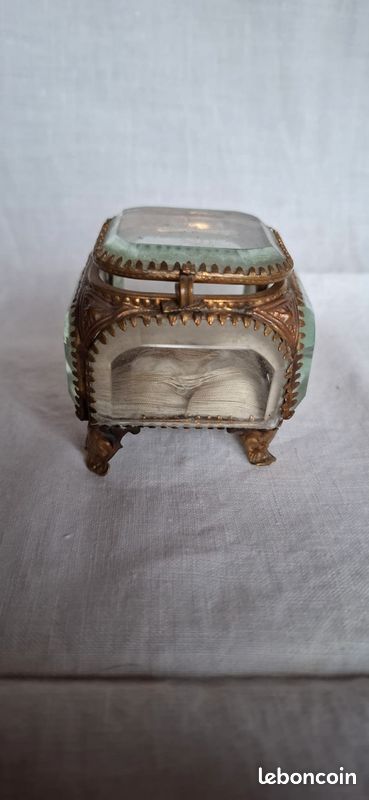 ANCIENNE BOÎTE À Bijoux Coffret à Verres Biseautés et laiton , Napoléon