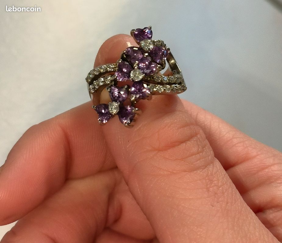 Bague argent massif 925 et fleur violette (image 2)