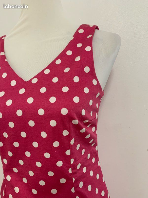 Faux Col Vintage Rose à Pois Blancs – Tissu épais – Bout Rond – Pinup