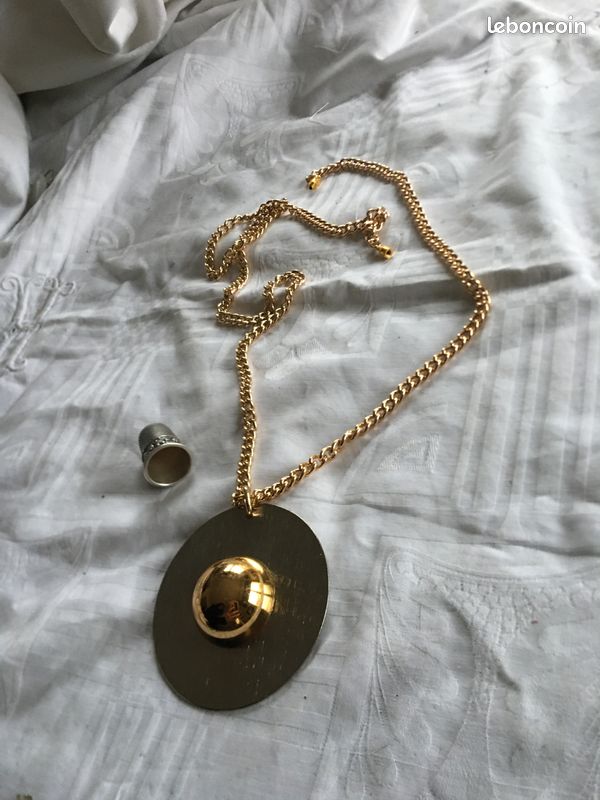 Collier Vintage Spoutnik - Métal Noir Et Argenté - Longueur 68 Cm - Occasion