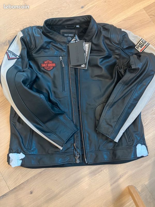 Veste Moto Cuir Synthétique Homme - Style Vintage Biker - Coupe Ajustée Col Montant - Fermeture éclair - Look Harley