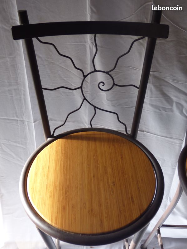 2 tabourets de bar fer forgé et bois (image 2)