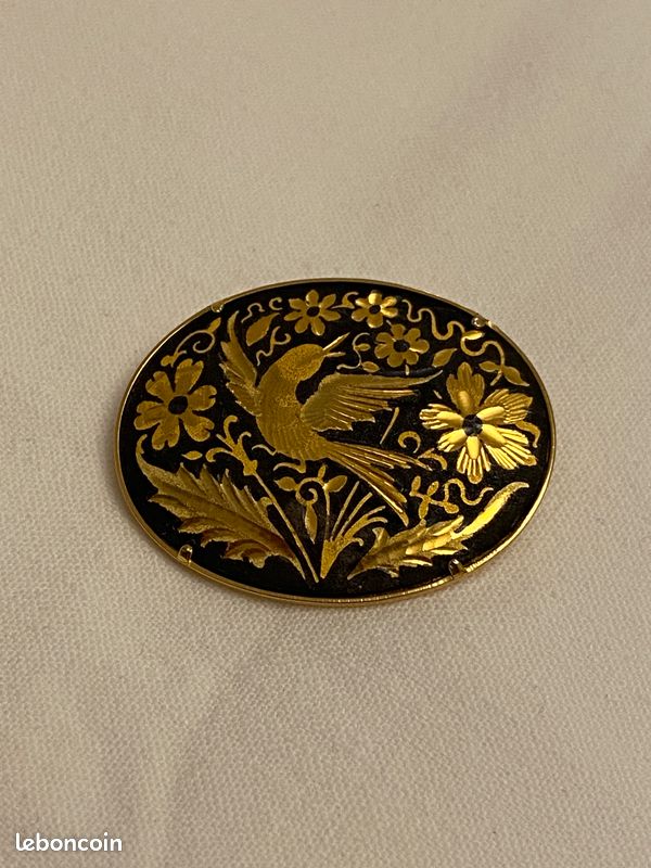 Broche damasquine vintage broche ovale damasquine toledo - Montres & Bijoux