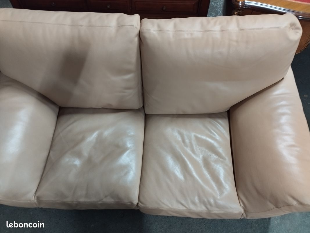 Canapé Cuir Roche Bobois Beige clair Ivoire 2 à 3 places 180 cm - Ameublement