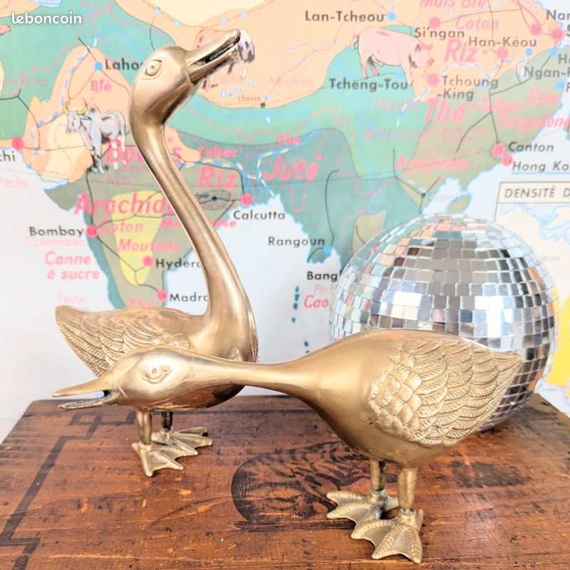 Canard En Laiton Vintage – Figurine Animalière Ancienne, Objet Déco Rétro