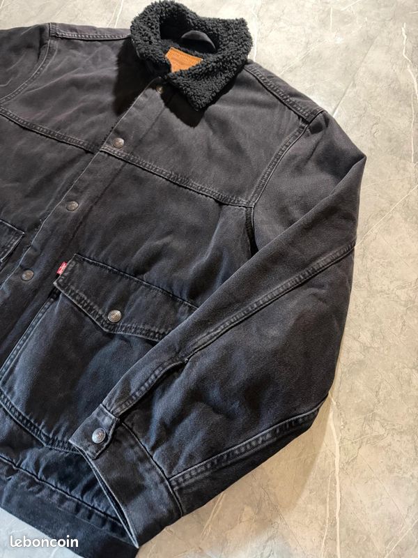 Veste en jeans levi's denim, interieur sherpa mouton, chore coat denim effet délavé, taille XXL (image 3)
