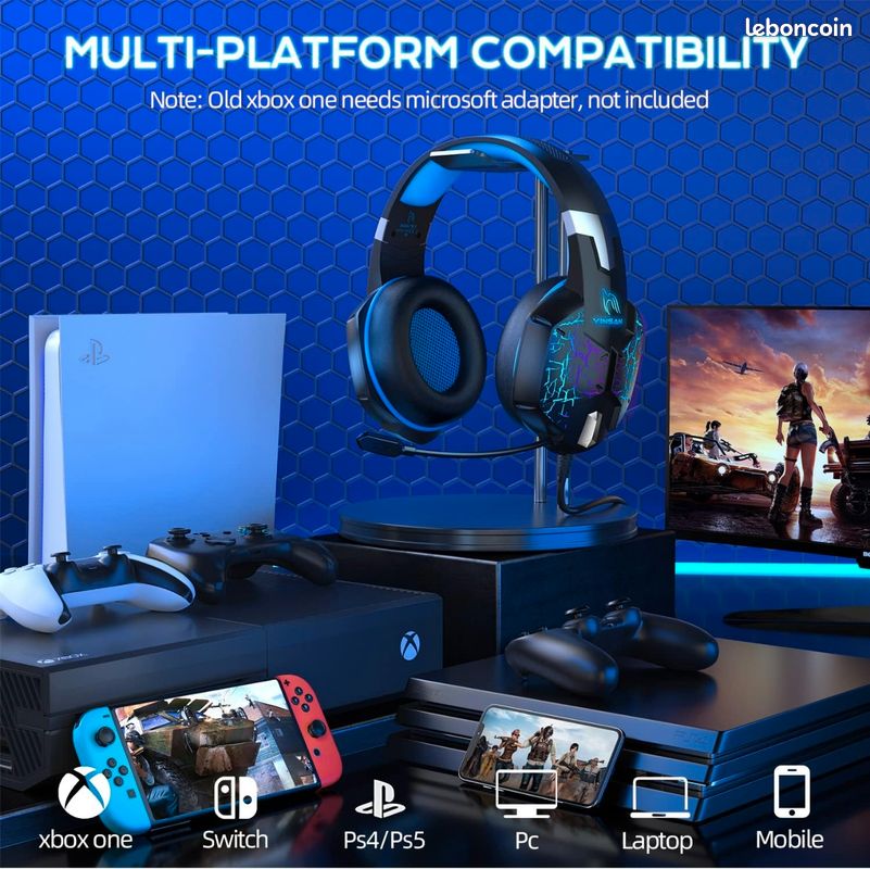 Casque de Jeu pour PS4 PS5 Xbox One Switch PC avec Micro Antibruit, Son Stéréo Basses Profondes... (Noir Rouge