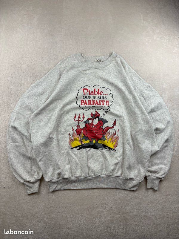 Sweat vintage diable humour gris 90s taille L (image 1)