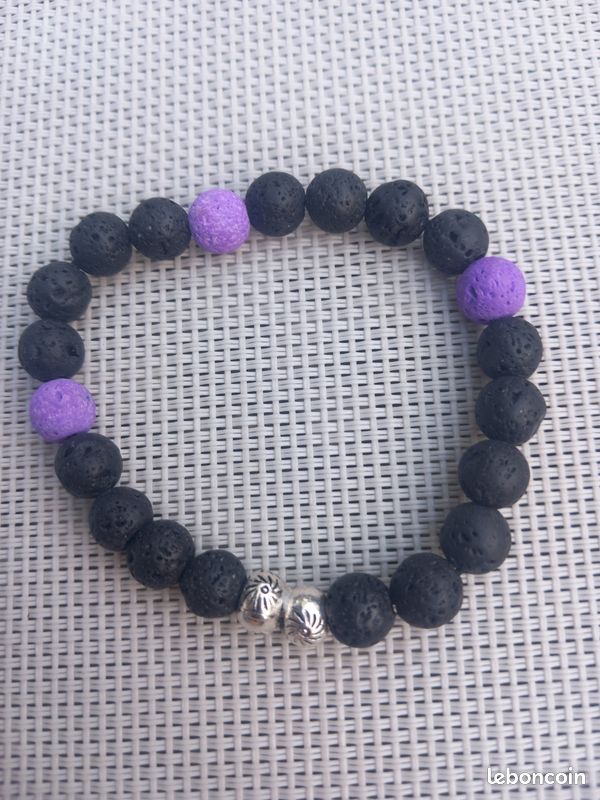 Bracelet En Pierre De Lave Violette, Perles Ajustables Sans Fermoir - Style Manchette Naturel