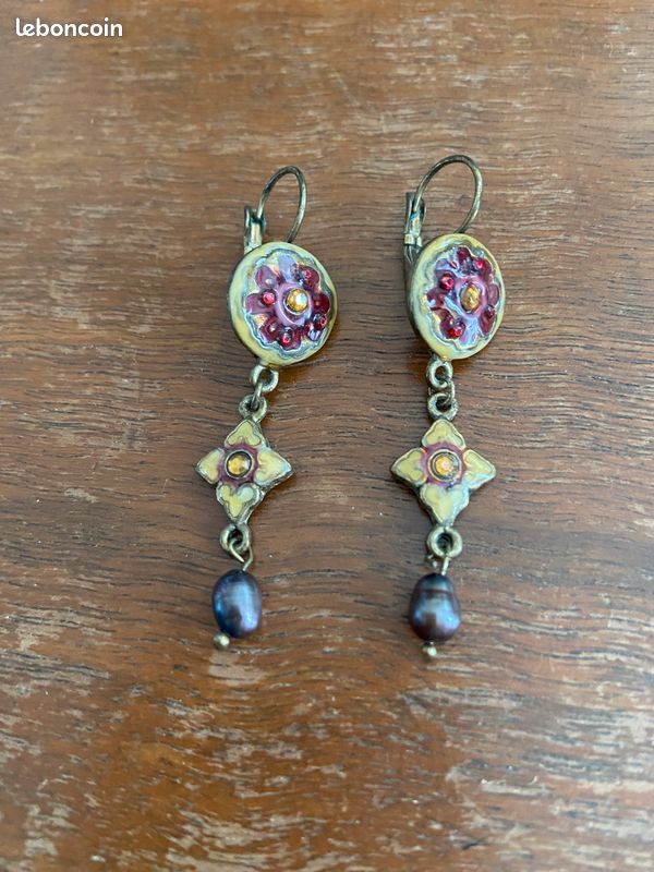 Boucle D'oreille Ancienne Vintage En Perle - Occasion - Jolie Bijou Rétro