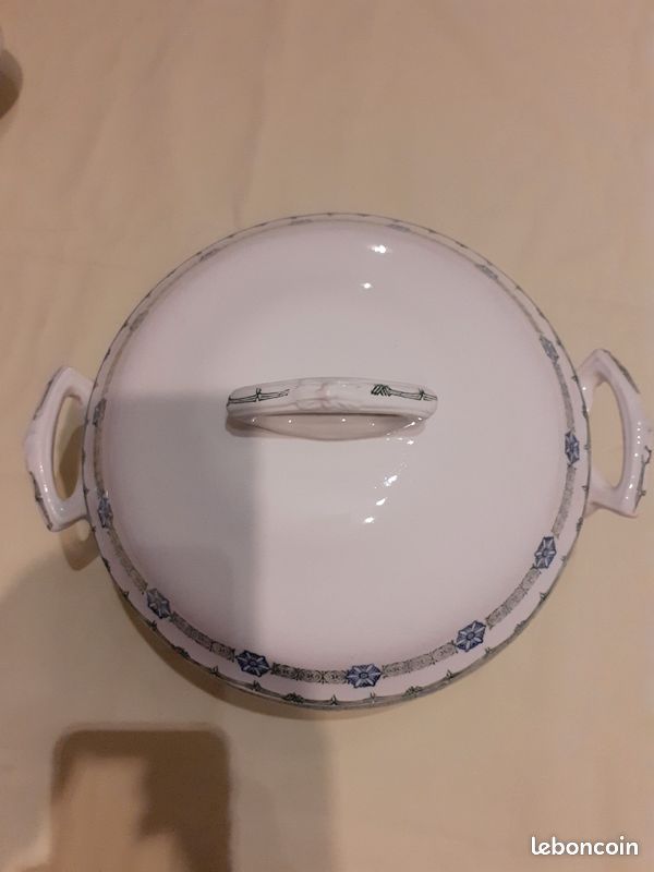 Soupière vintage Saint Amand motifs bleu et vert (image 4)