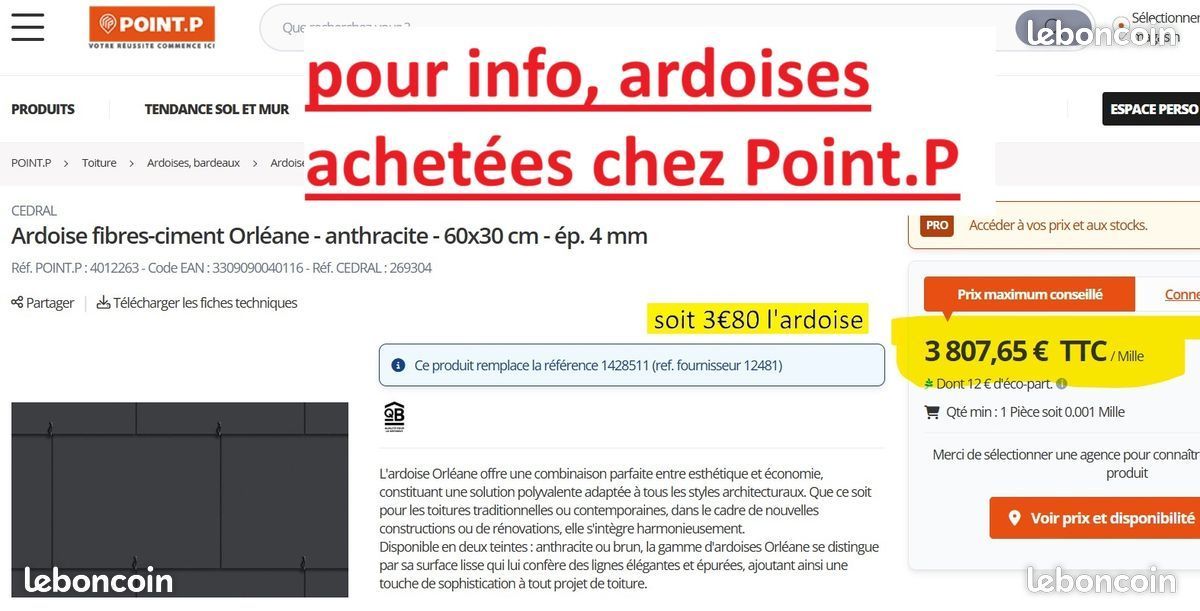 340 ardoises neuves en 60x30cm ép:4mm Bricolage