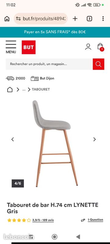 Tabouret lynette 74 cm (image 2)
