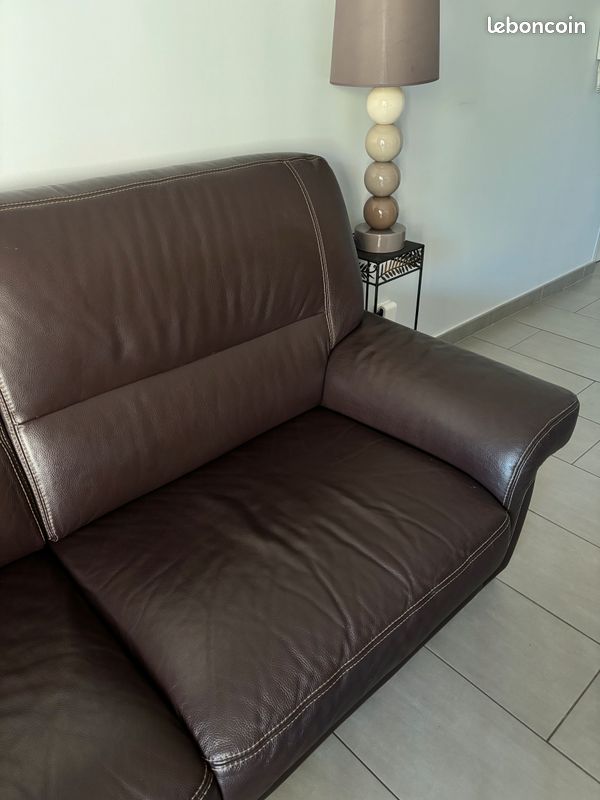 Canapé cuir véritable couleur marron foncé (image 4)