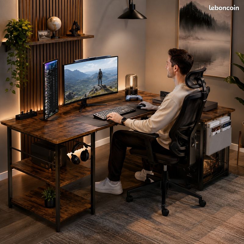 Bureau avec hub électrique intégré golottes câbles USB Type-C rangement (image 3)