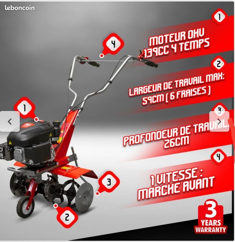 Motobineuse thermique 139CC- 6 fraises (image 3)